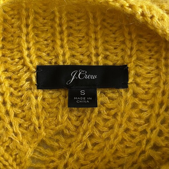 J Crew Pointelle Cable Knit Mock Neck Sweater in Mustard Yellow | Size Small - Picture 4 of 7